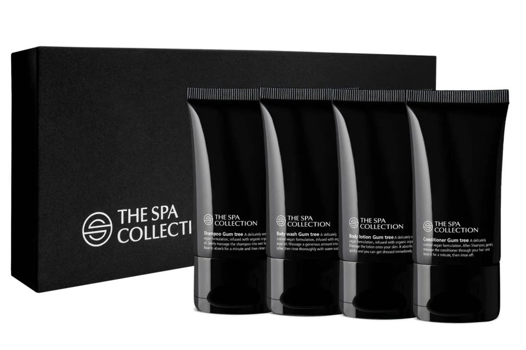 Kit d'accueil PRESTIGE. Cosmétiques d'accueil de la collection The Spa Collection pour l'hôtellerie de luxe et de charme.
